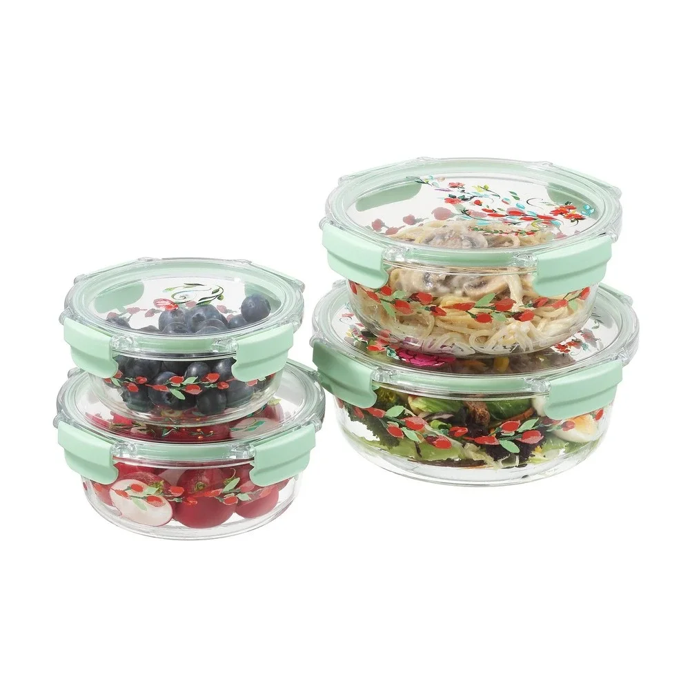 The Pioneer Woman Painted Meadow Round Glass Food Storage Set Tritan Lids 8pc